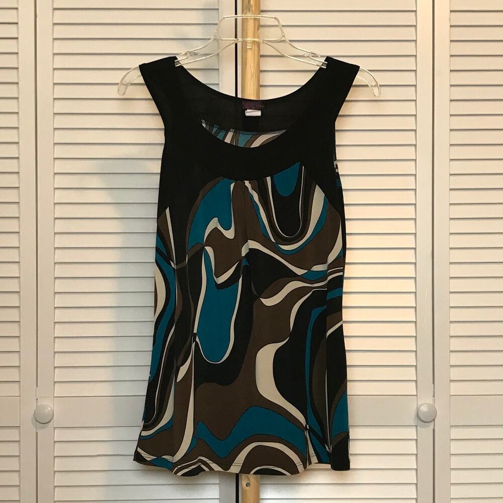 Agenda Abstract Scoop Neck Sleeveless Blouse M